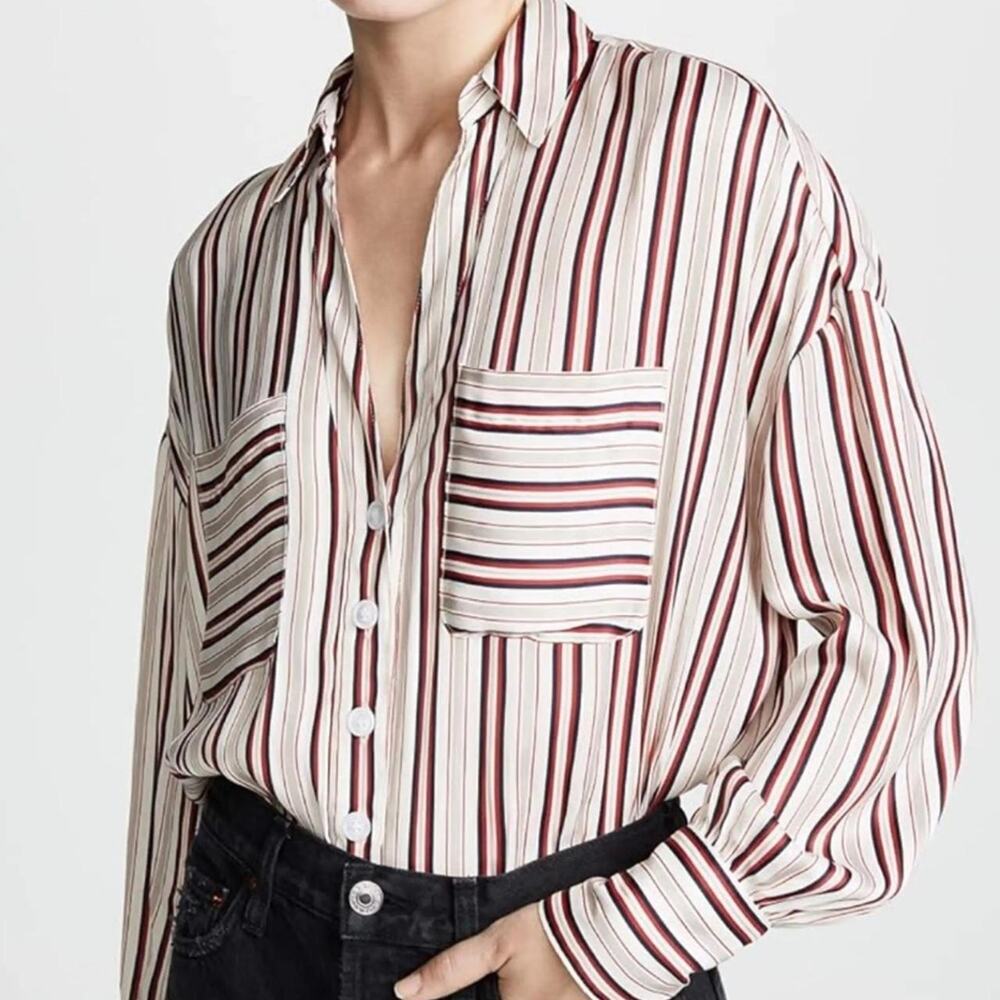 Free people striped button up shirt size small